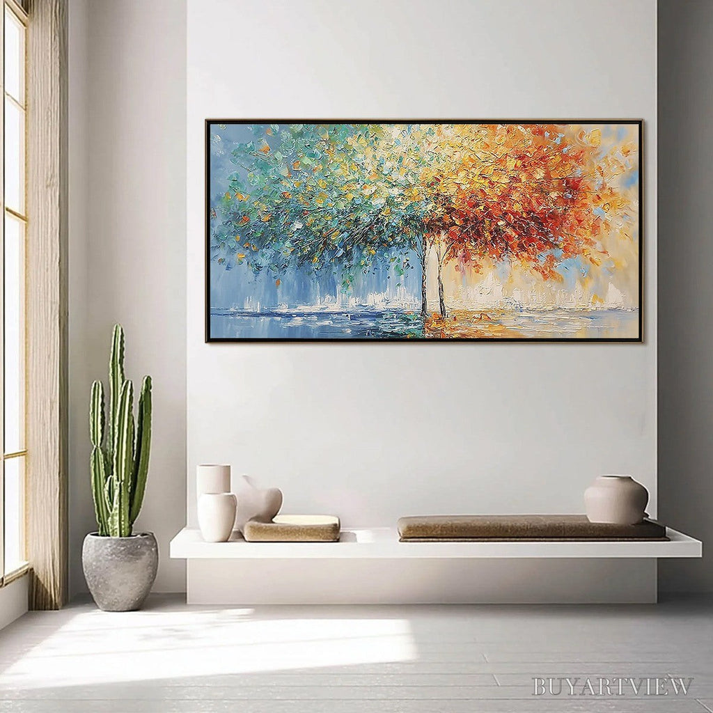 ARTOVITAS Harmony in Transition – Colorful Palette Knife Tree Landscape Oil Painting - image 4
