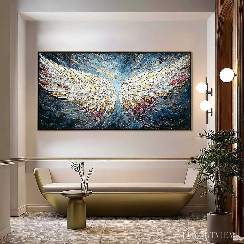 ARTOVITAS Celestial Ascent – Heavily Textured Abstract Angel Wings Oil Painting - image 2