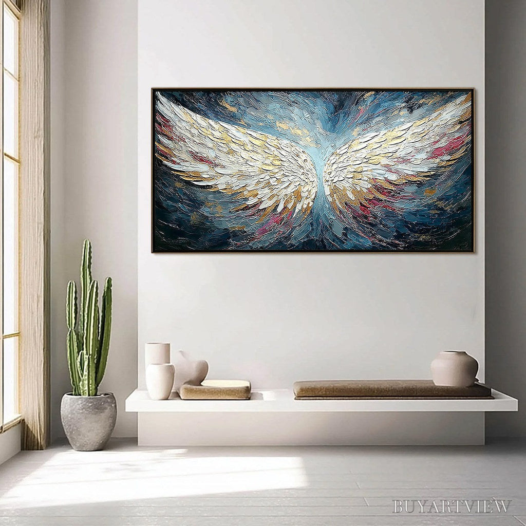 ARTOVITAS Celestial Ascent – Heavily Textured Abstract Angel Wings Oil Painting - image 4