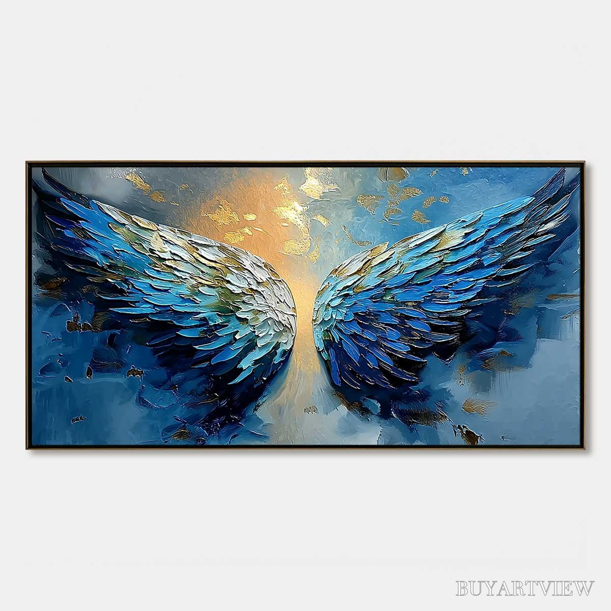 ARTOVITAS Celestial Ascension – Textured Abstract Angel Wings Painting with Gold Leaf - image 1