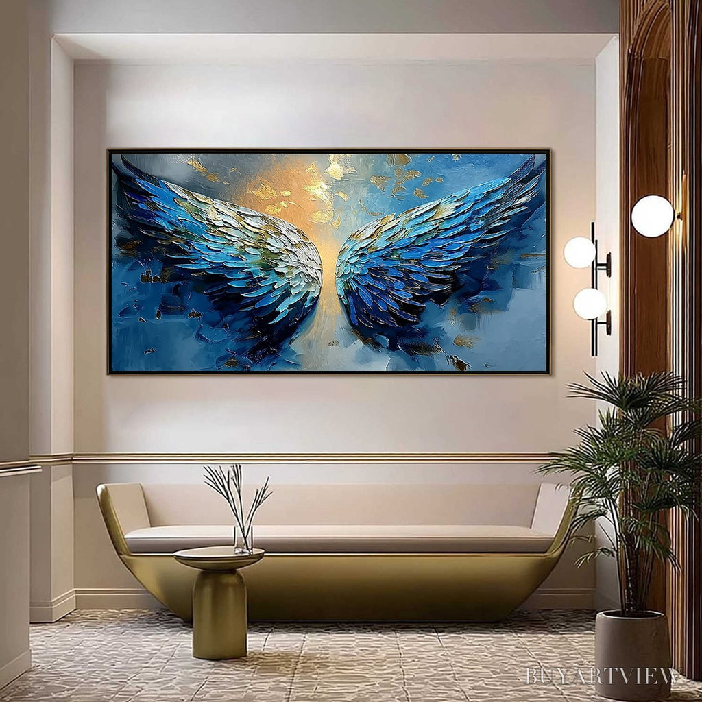 ARTOVITAS Celestial Ascension – Textured Abstract Angel Wings Painting with Gold Leaf - image 2