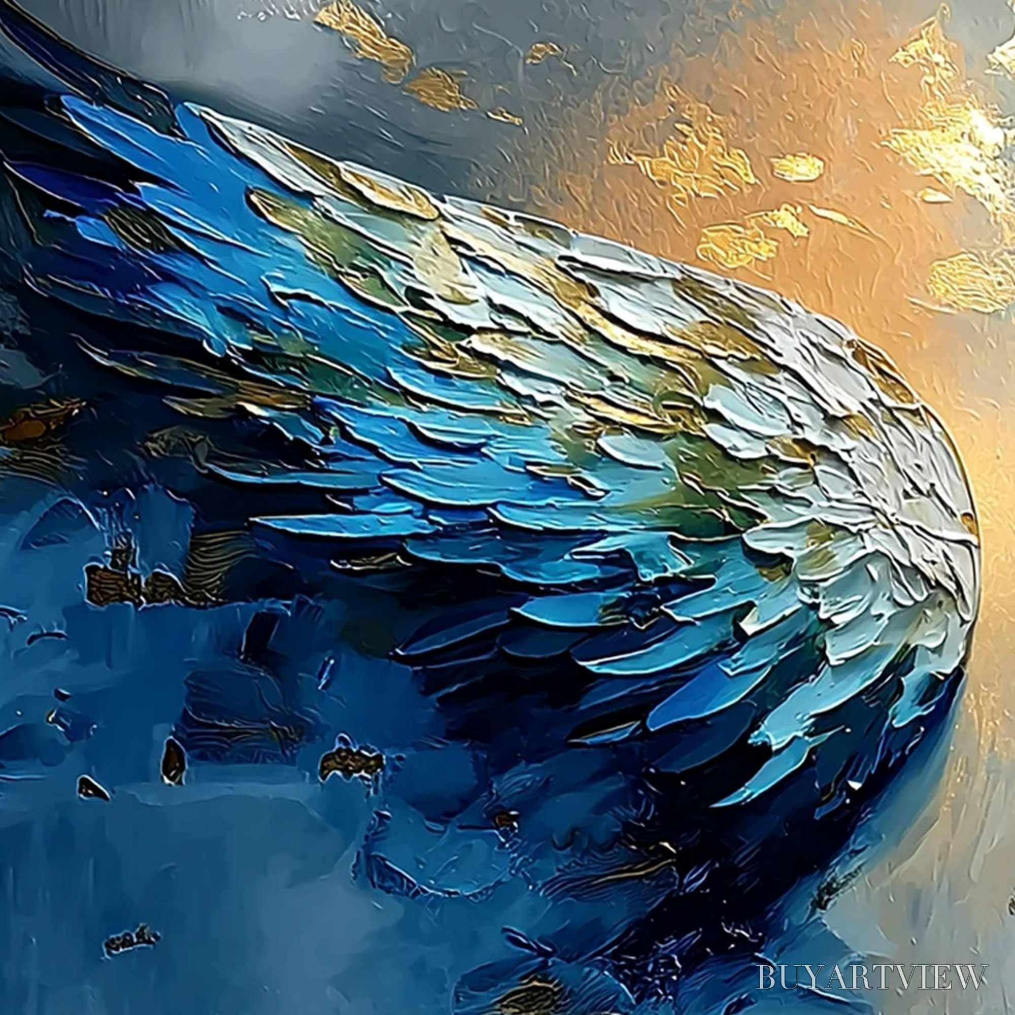 ARTOVITAS Celestial Ascension – Textured Abstract Angel Wings Painting with Gold Leaf - image 3