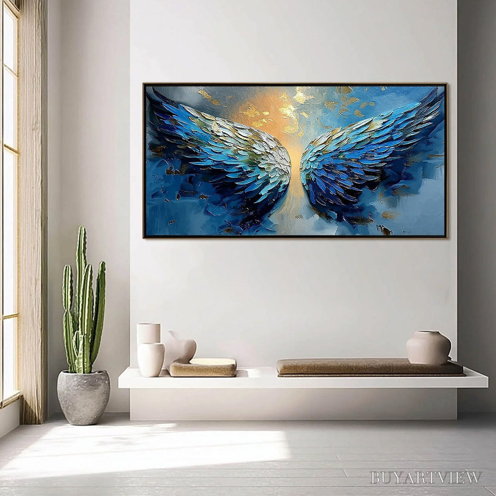 ARTOVITAS Celestial Ascension – Textured Abstract Angel Wings Painting with Gold Leaf - image 4