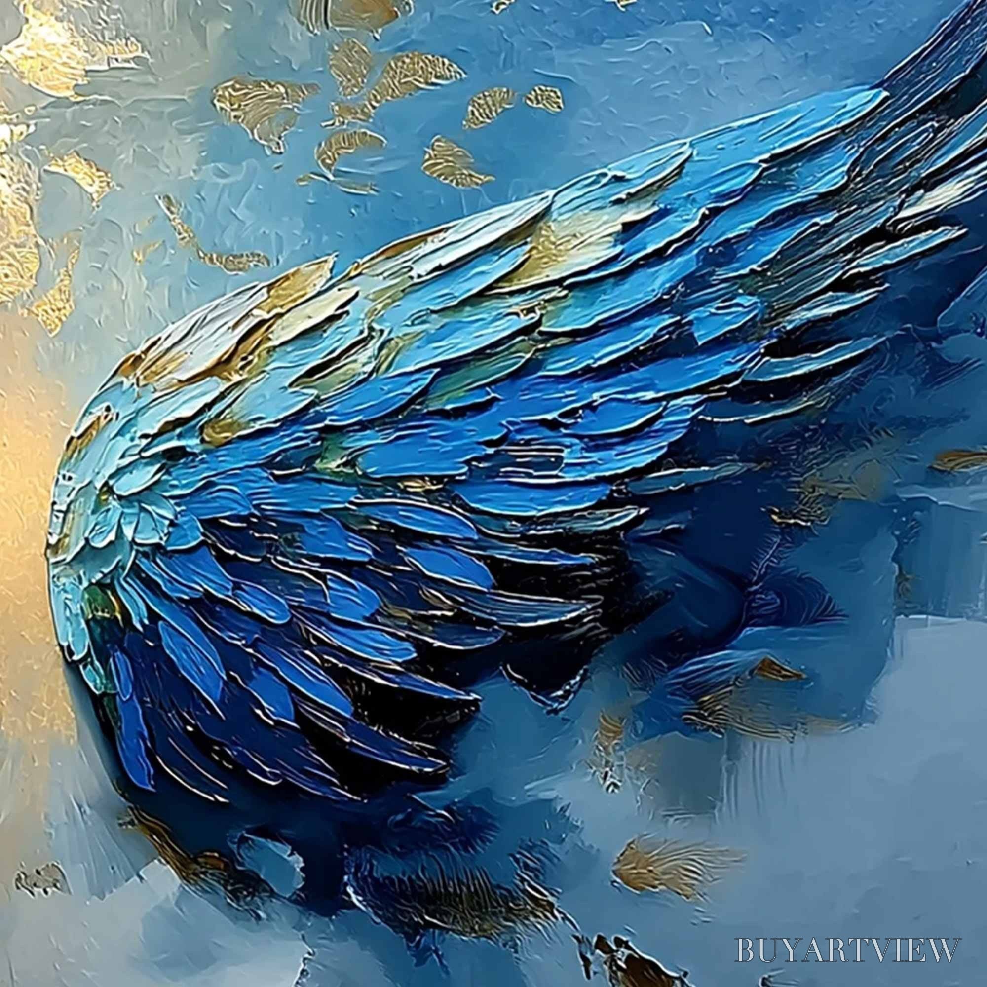 ARTOVITAS Celestial Ascension – Textured Abstract Angel Wings Painting with Gold Leaf - image 5