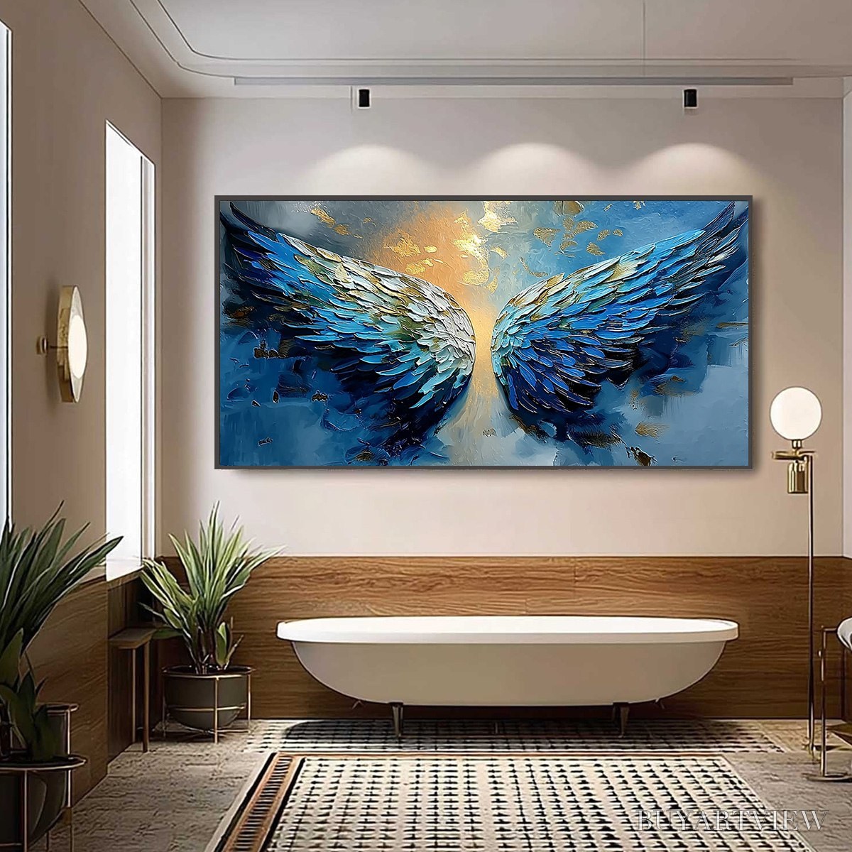 ARTOVITAS Celestial Ascension – Textured Abstract Angel Wings Painting with Gold Leaf - image 6