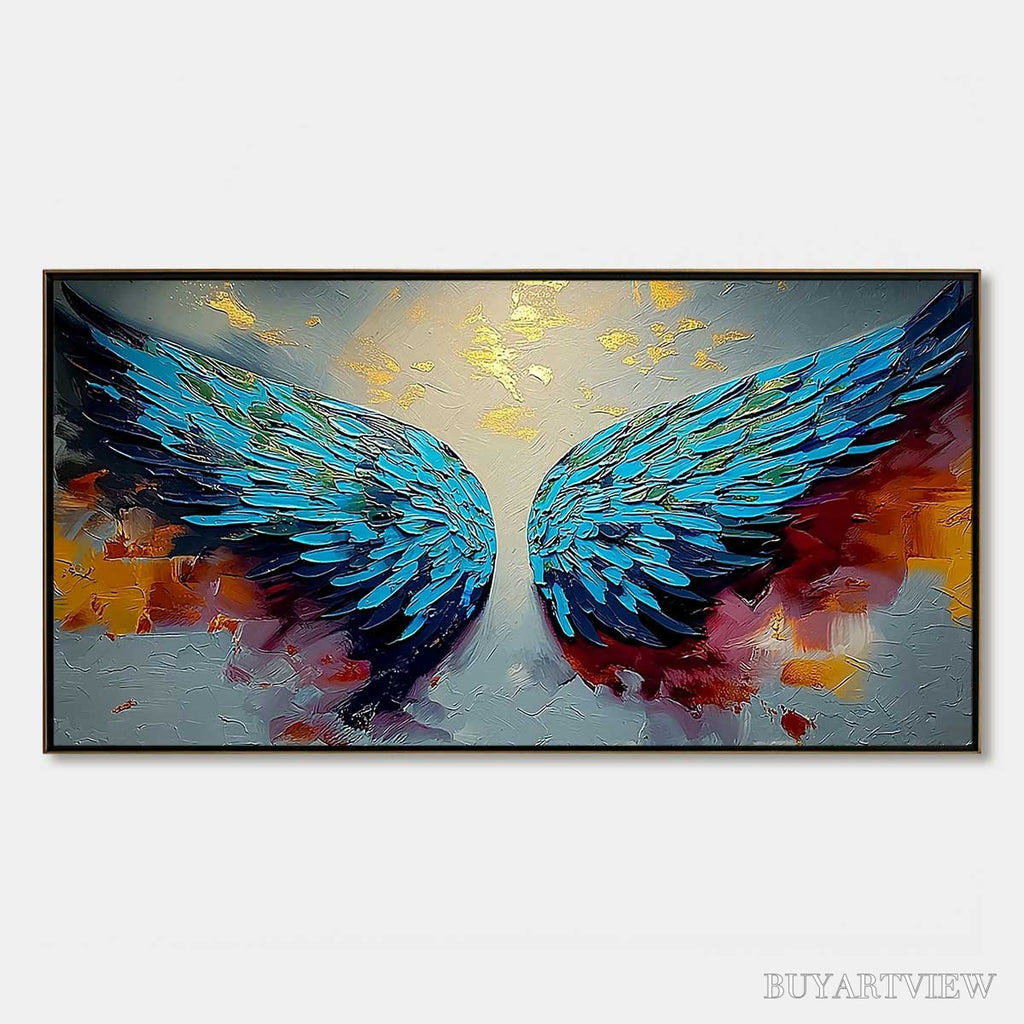 ARTOVITAS Celestial Ascent – Abstract Angel Wings Impasto Oil Painting with Gold Leaf - image 1