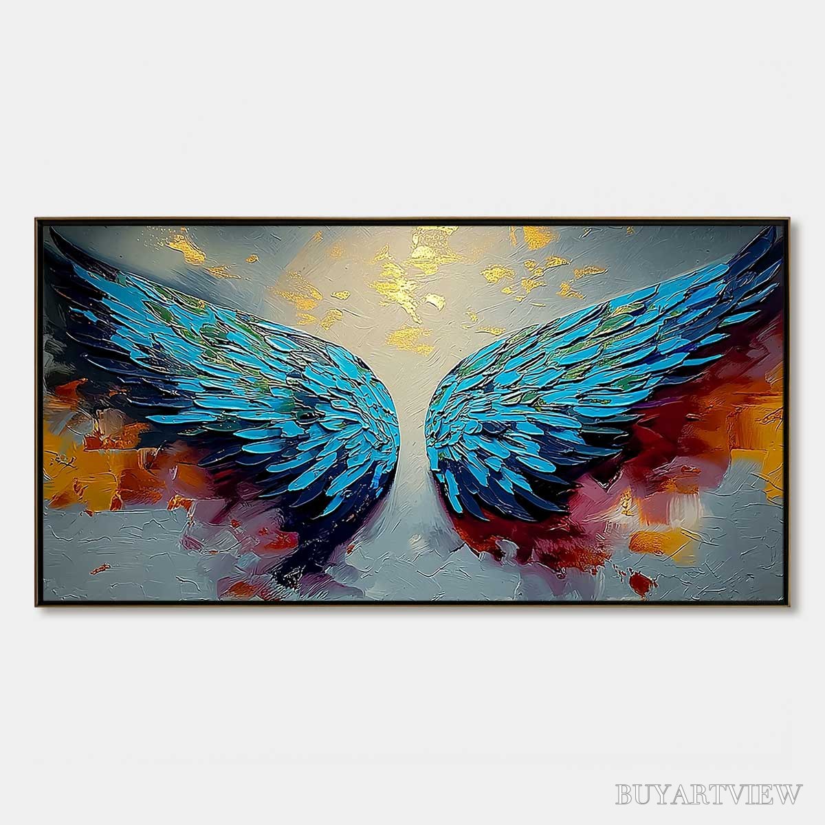 ARTOVITAS Celestial Ascent – Abstract Angel Wings Impasto Oil Painting with Gold Leaf - image 1