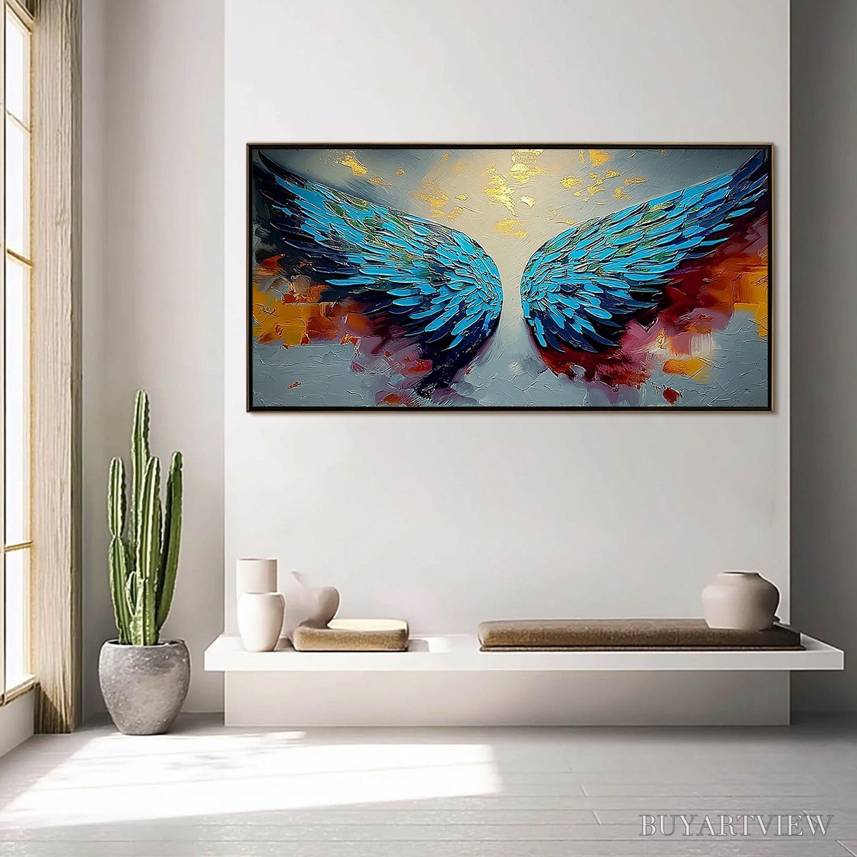 ARTOVITAS Celestial Ascent – Abstract Angel Wings Impasto Oil Painting with Gold Leaf - image 4