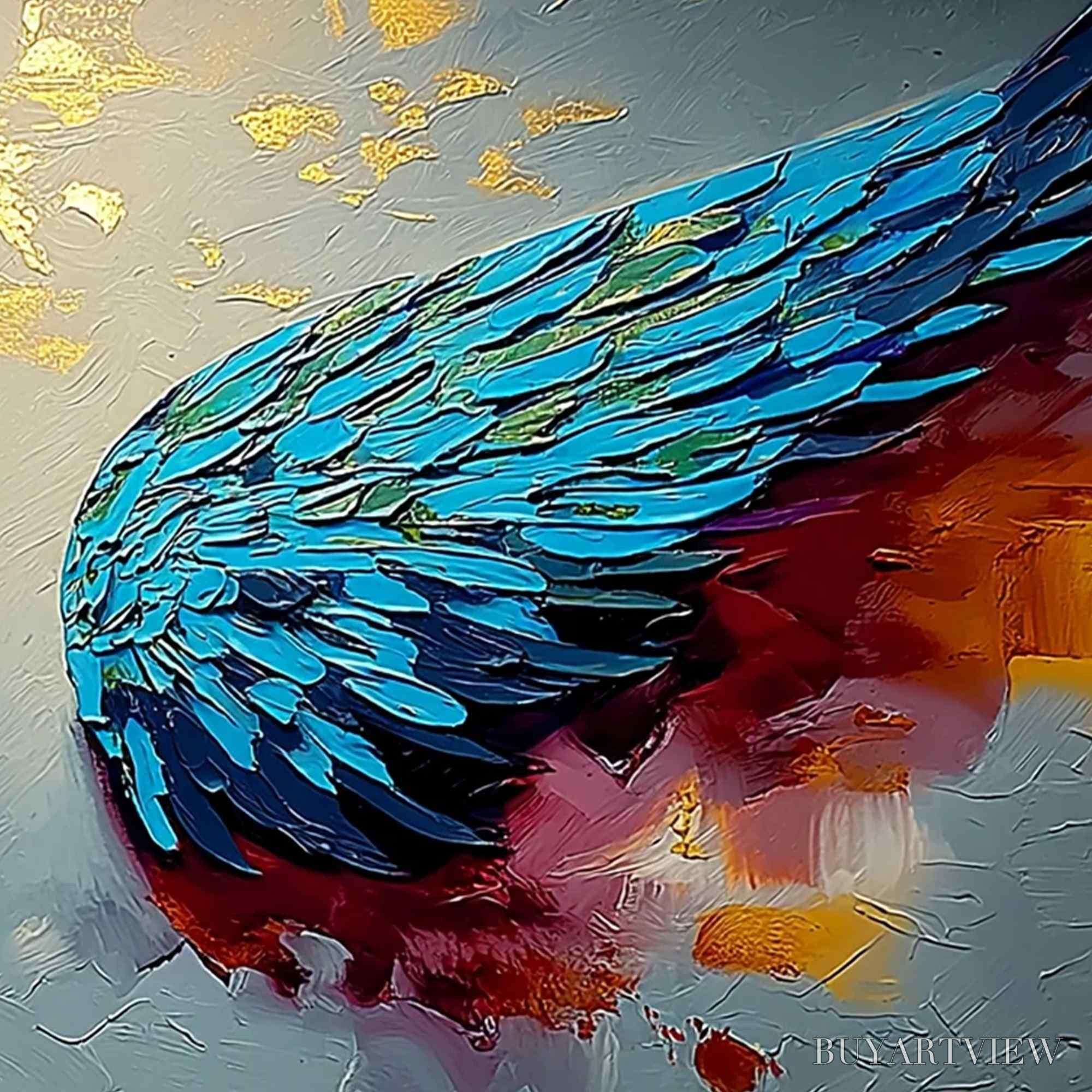 ARTOVITAS Celestial Ascent – Abstract Angel Wings Impasto Oil Painting with Gold Leaf - image 5