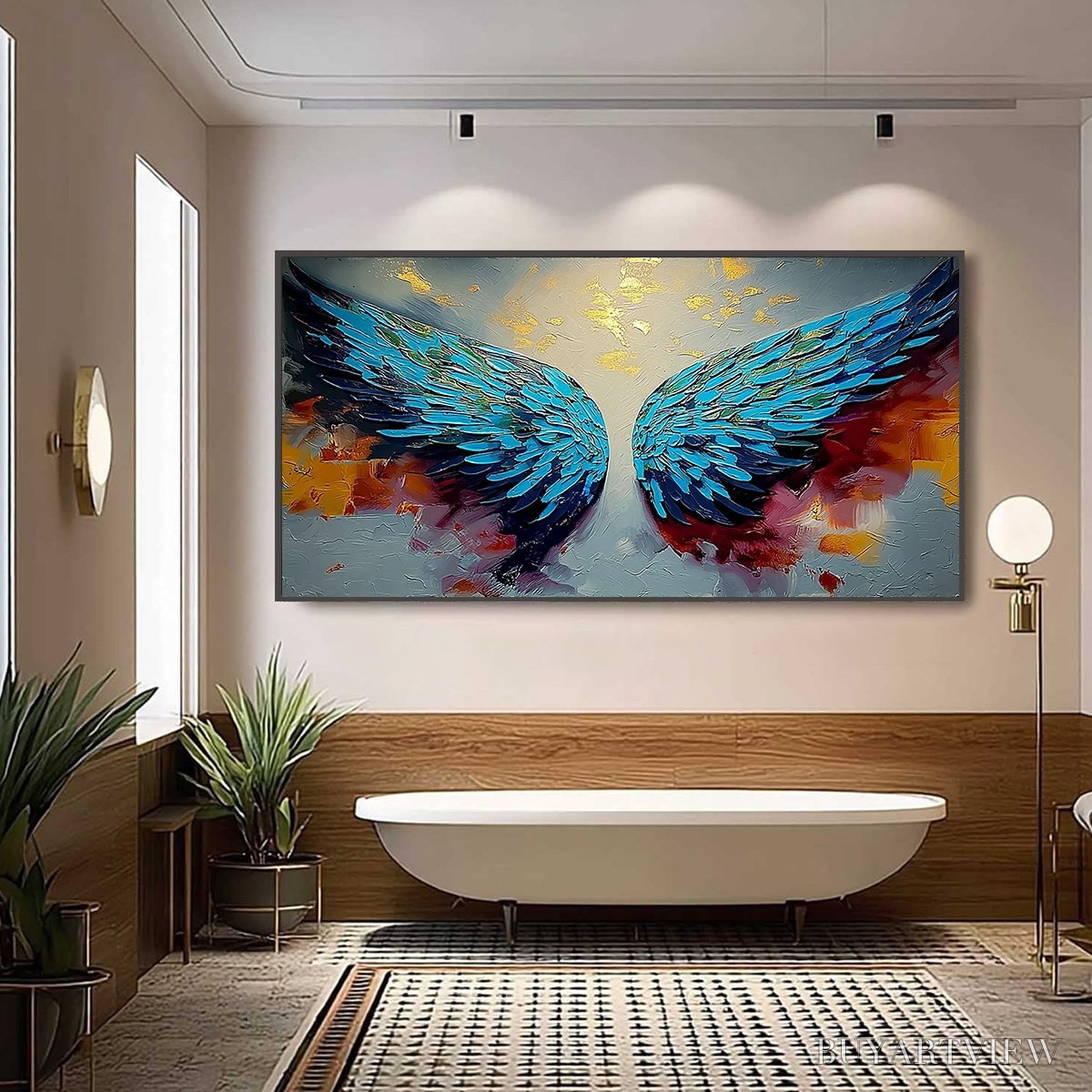 ARTOVITAS Celestial Ascent – Abstract Angel Wings Impasto Oil Painting with Gold Leaf - image 6