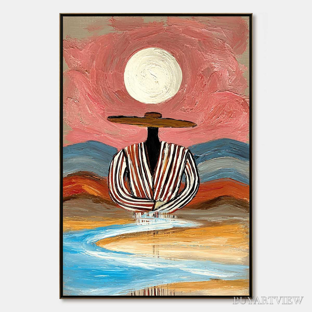 ARTOVITAS Riverbed Solitude – Textured Boho Figurative Portrait Painting on Canvas - image 1