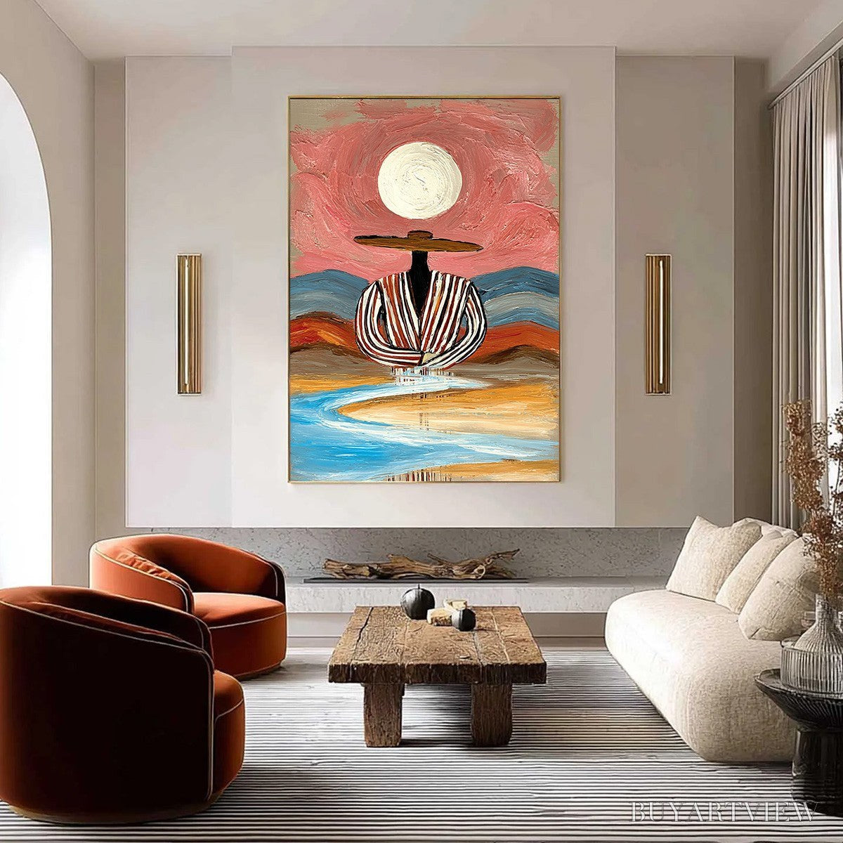 ARTOVITAS Riverbed Solitude – Textured Boho Figurative Portrait Painting on Canvas - image 2