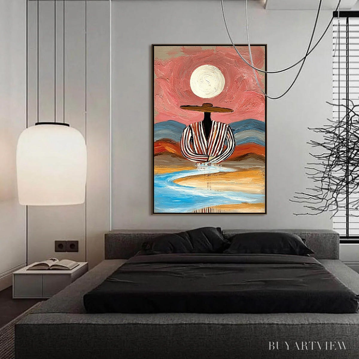 ARTOVITAS Riverbed Solitude – Textured Boho Figurative Portrait Painting on Canvas - image 4