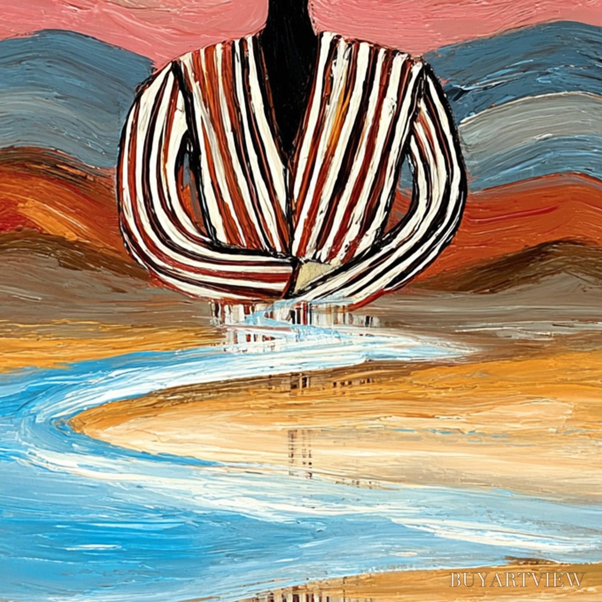 ARTOVITAS Riverbed Solitude – Textured Boho Figurative Portrait Painting on Canvas - image 5