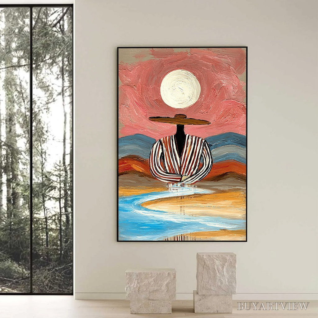 ARTOVITAS Riverbed Solitude – Textured Boho Figurative Portrait Painting on Canvas - image 6