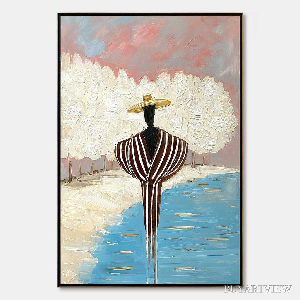 ARTOVITAS Serene Reflection – Textured Figurative Painting of a Person by the Water - image 1