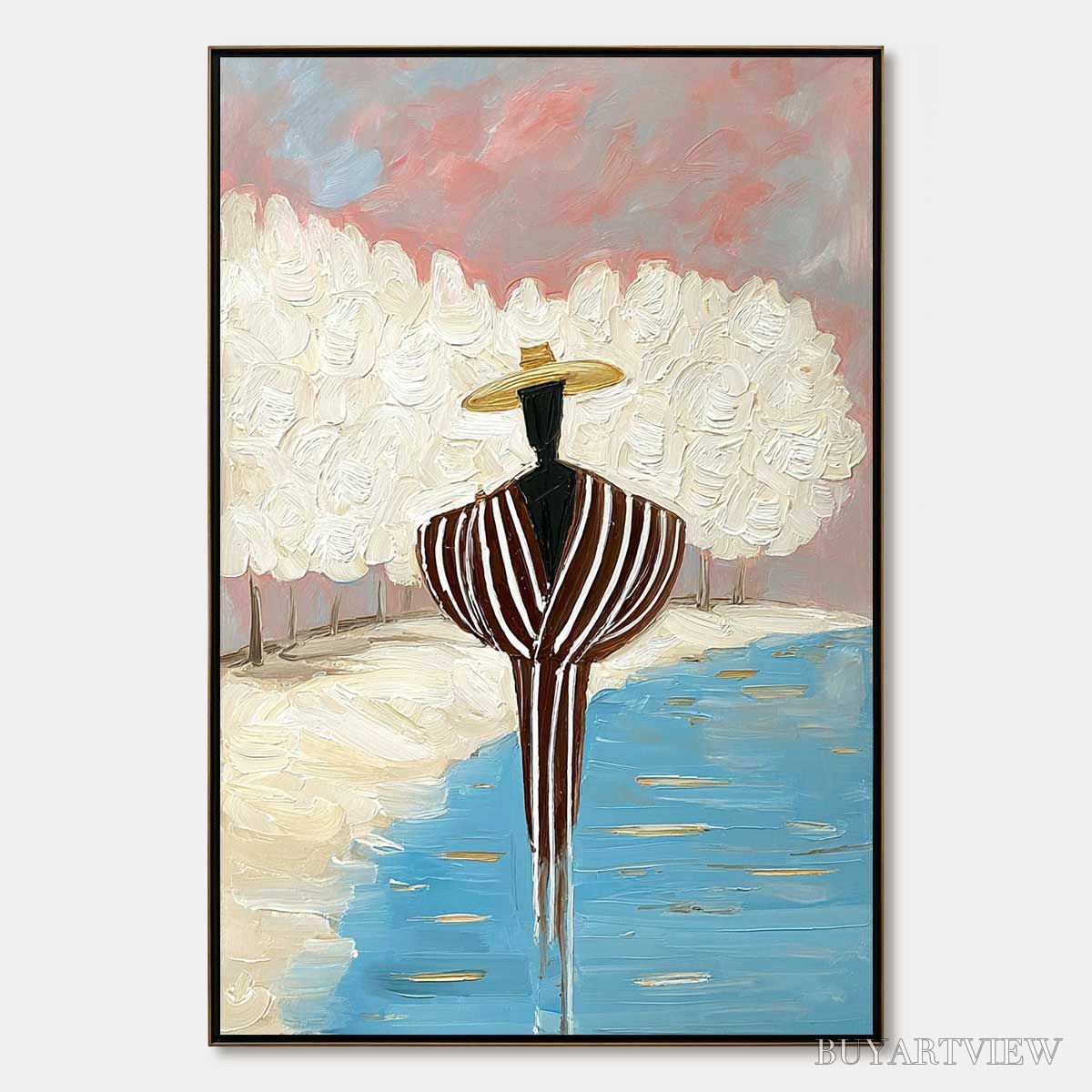 ARTOVITAS Serene Reflection – Textured Figurative Painting of a Person by the Water - image 1