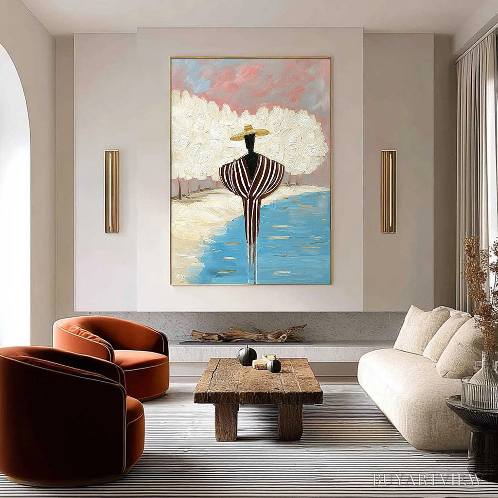 ARTOVITAS Serene Reflection – Textured Figurative Painting of a Person by the Water - image 2
