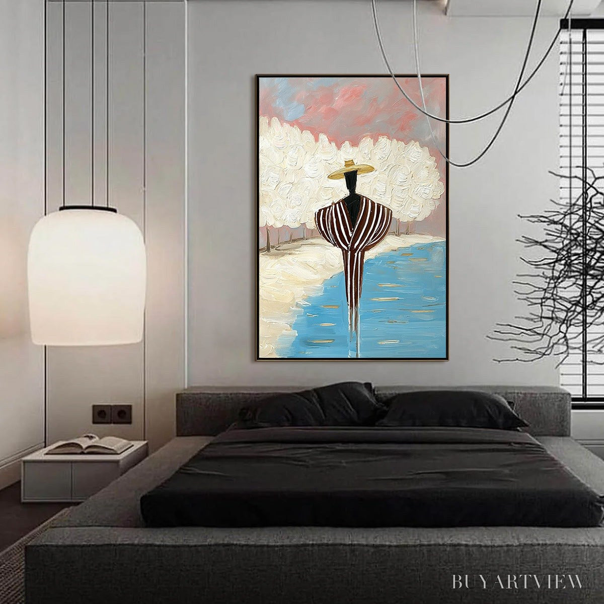ARTOVITAS Serene Reflection – Textured Figurative Painting of a Person by the Water - image 4