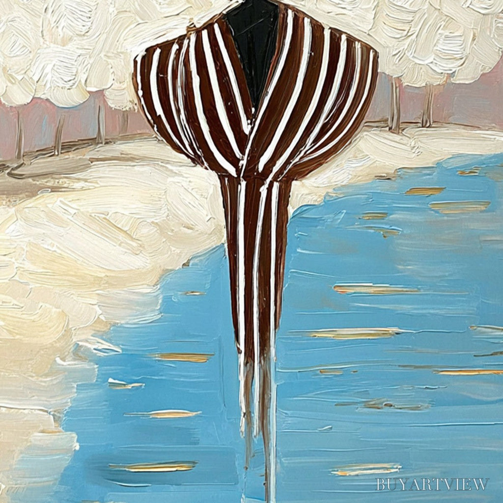 ARTOVITAS Serene Reflection – Textured Figurative Painting of a Person by the Water - image 5