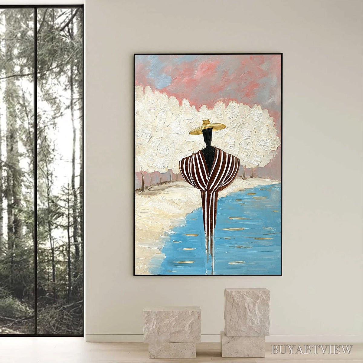 ARTOVITAS Serene Reflection – Textured Figurative Painting of a Person by the Water - image 6