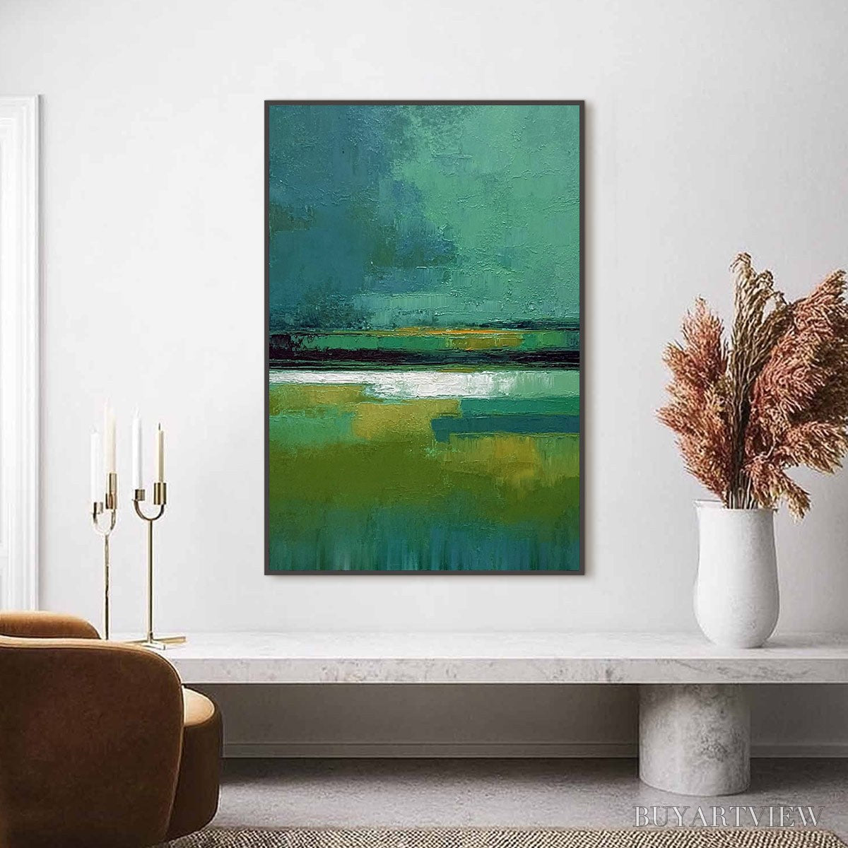 ARTOVITAS Verdant Horizon – Textured Wabi Sabi Abstract Landscape Painting - image 2