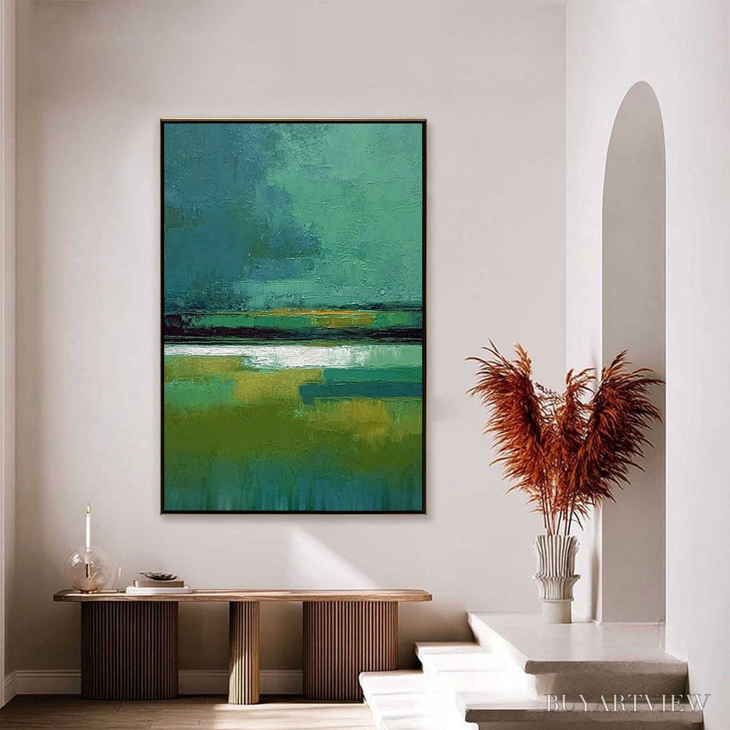 ARTOVITAS Verdant Horizon – Textured Wabi Sabi Abstract Landscape Painting - image 4