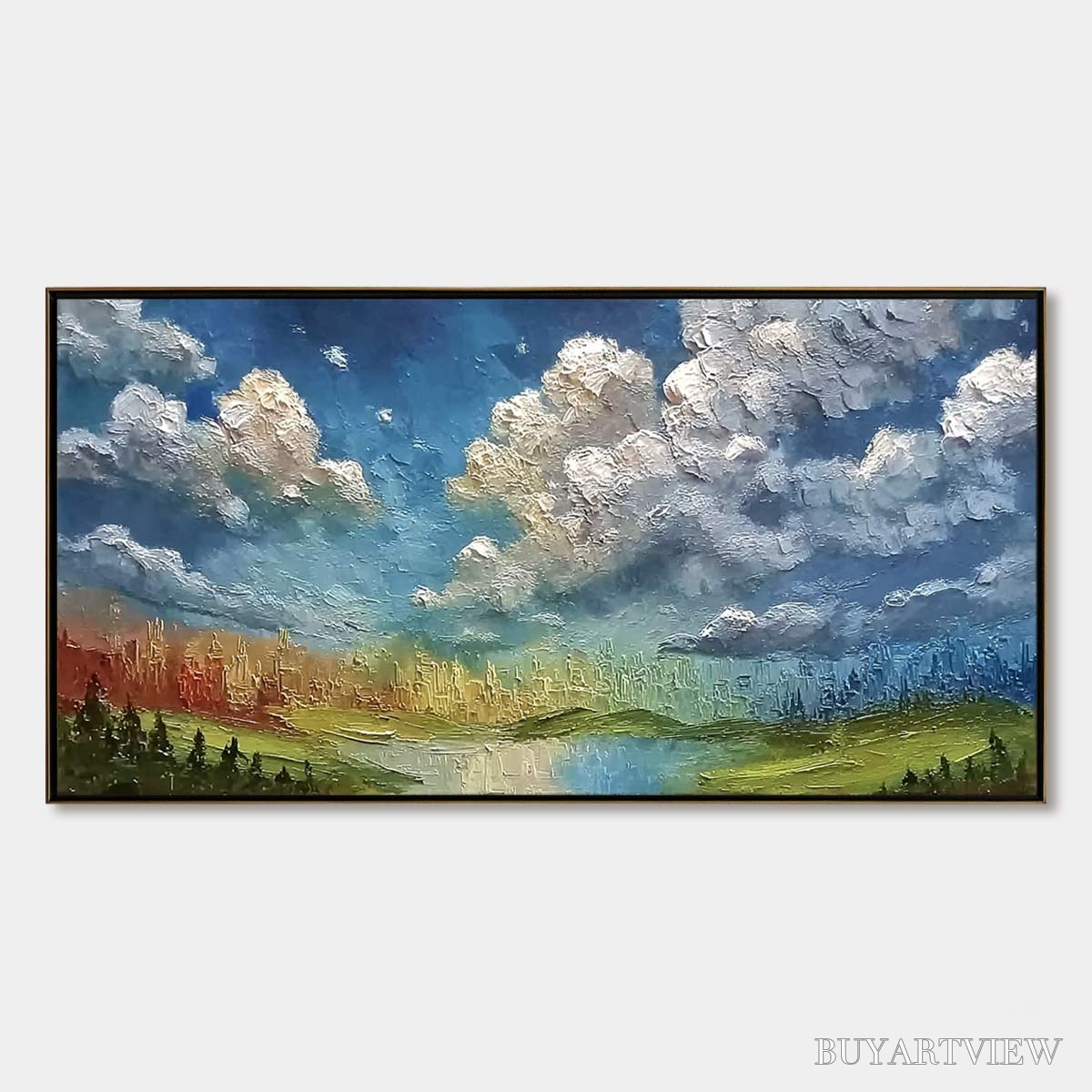 ARTOVITAS Chromatic Horizon – Large Textured Abstract Cityscape Landscape Painting - image 1
