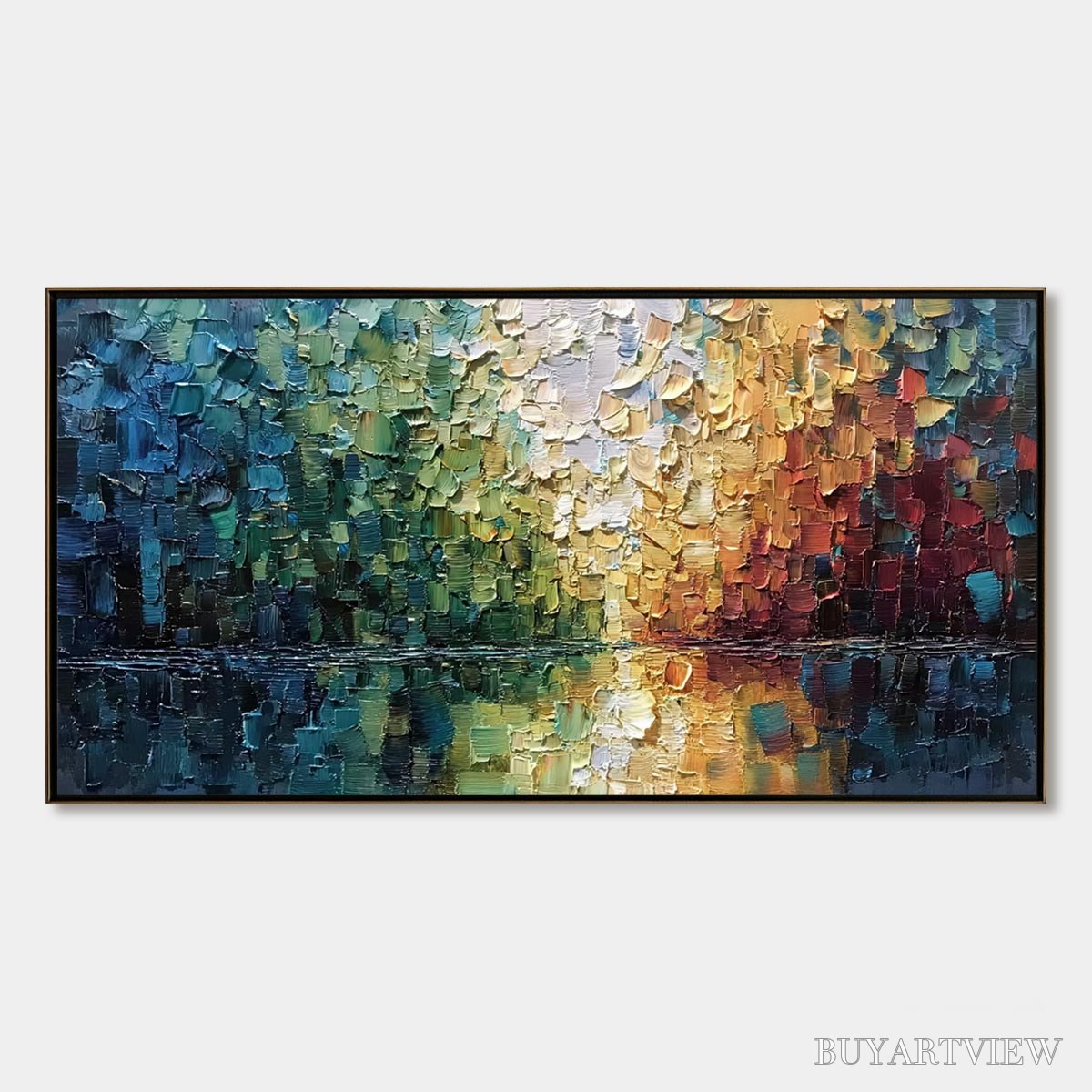 ARTOVITAS Aurora'S Reflection – Heavily Textured Abstract Impasto Landscape Painting - image 1