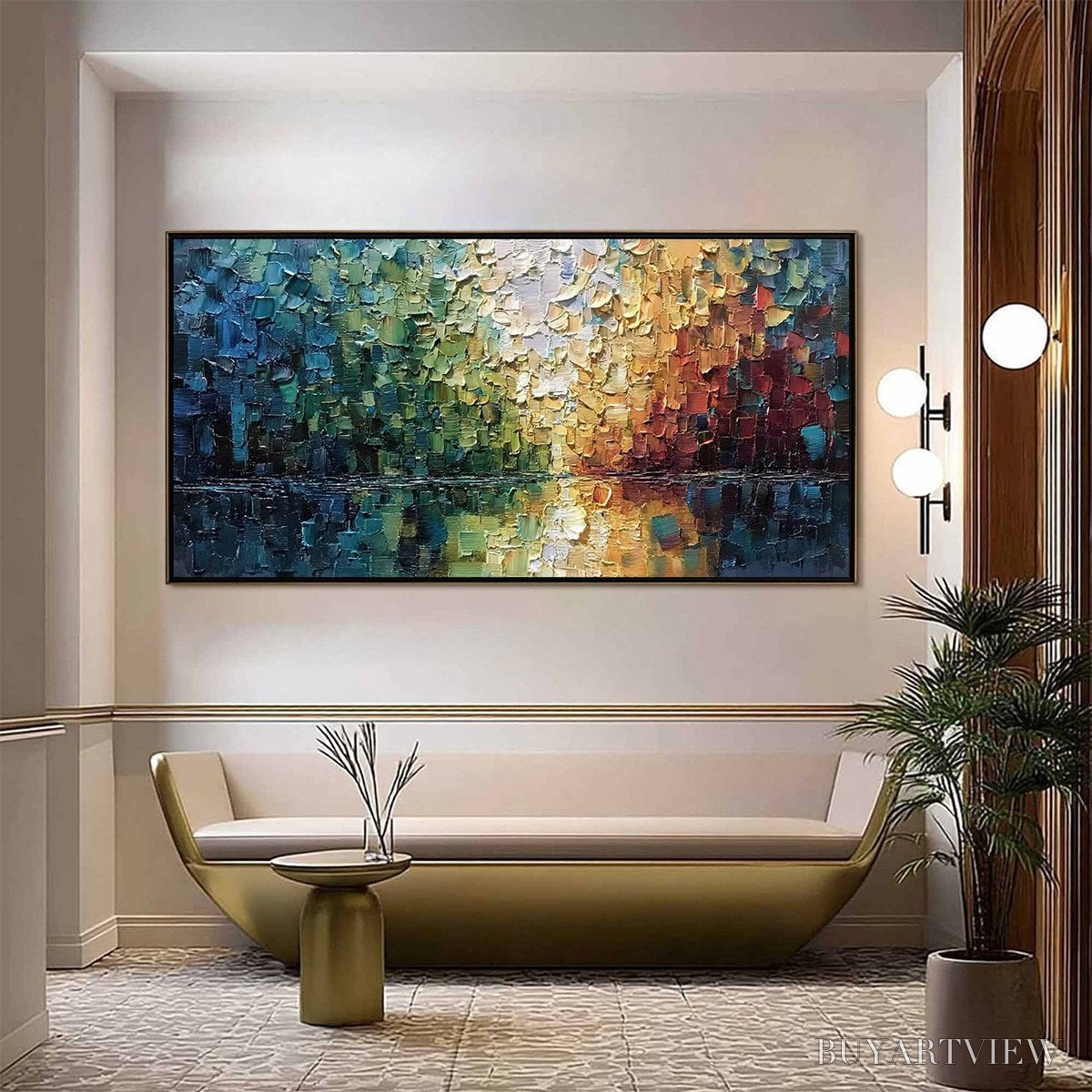 ARTOVITAS Aurora'S Reflection – Heavily Textured Abstract Impasto Landscape Painting - image 2