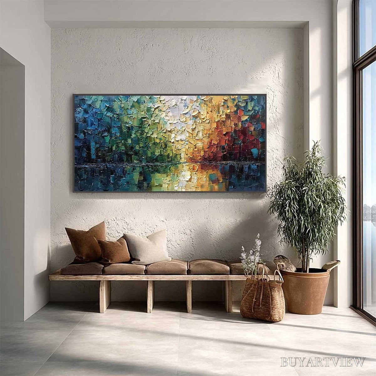 ARTOVITAS Aurora'S Reflection – Heavily Textured Abstract Impasto Landscape Painting - image 4