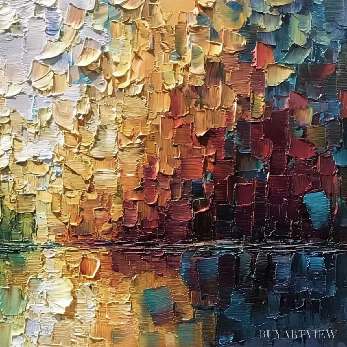 ARTOVITAS Aurora'S Reflection – Heavily Textured Abstract Impasto Landscape Painting - image 5