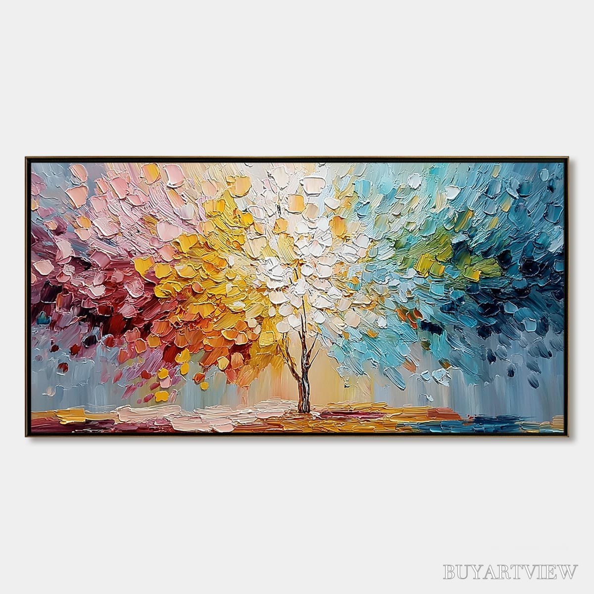 ARTOVITAS Spectrum of Life – Colorful Abstract Tree Impasto Palette Knife Painting - image 1