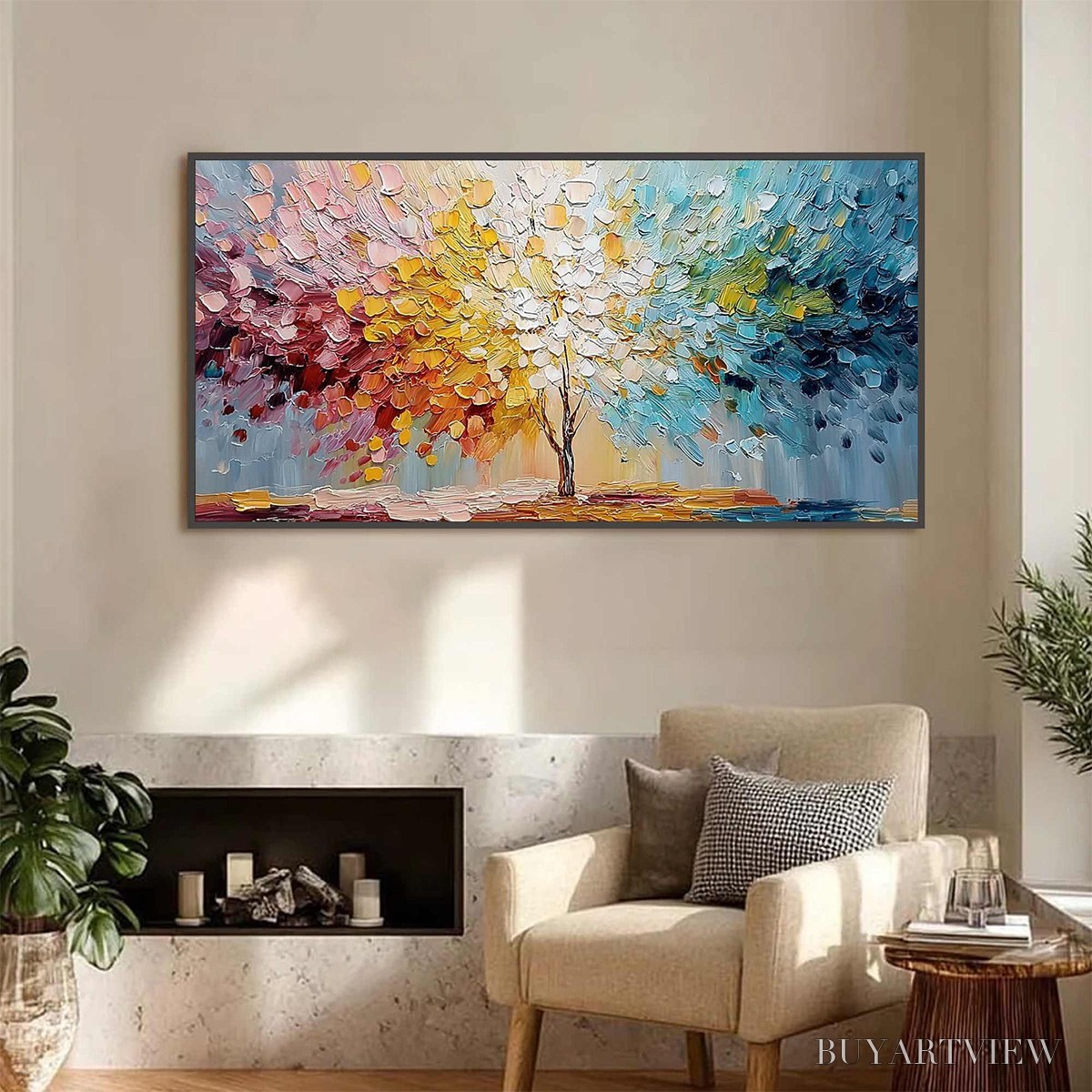 ARTOVITAS Spectrum of Life – Colorful Abstract Tree Impasto Palette Knife Painting - image 2