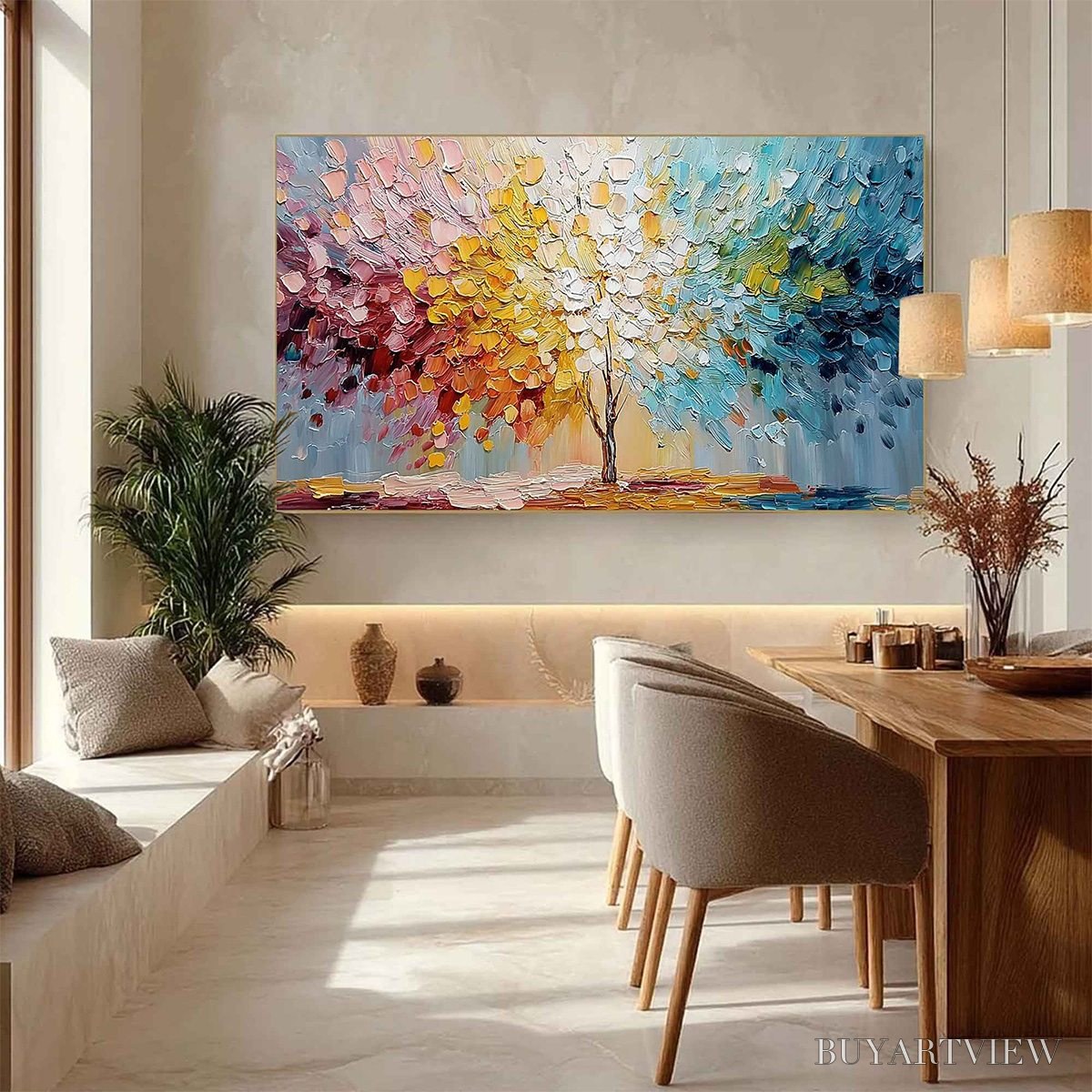 ARTOVITAS Spectrum of Life – Colorful Abstract Tree Impasto Palette Knife Painting - image 4