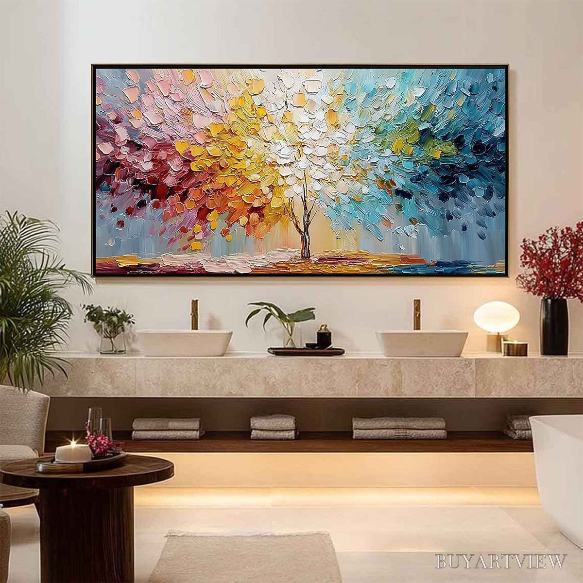 ARTOVITAS Spectrum of Life – Colorful Abstract Tree Impasto Palette Knife Painting - image 6