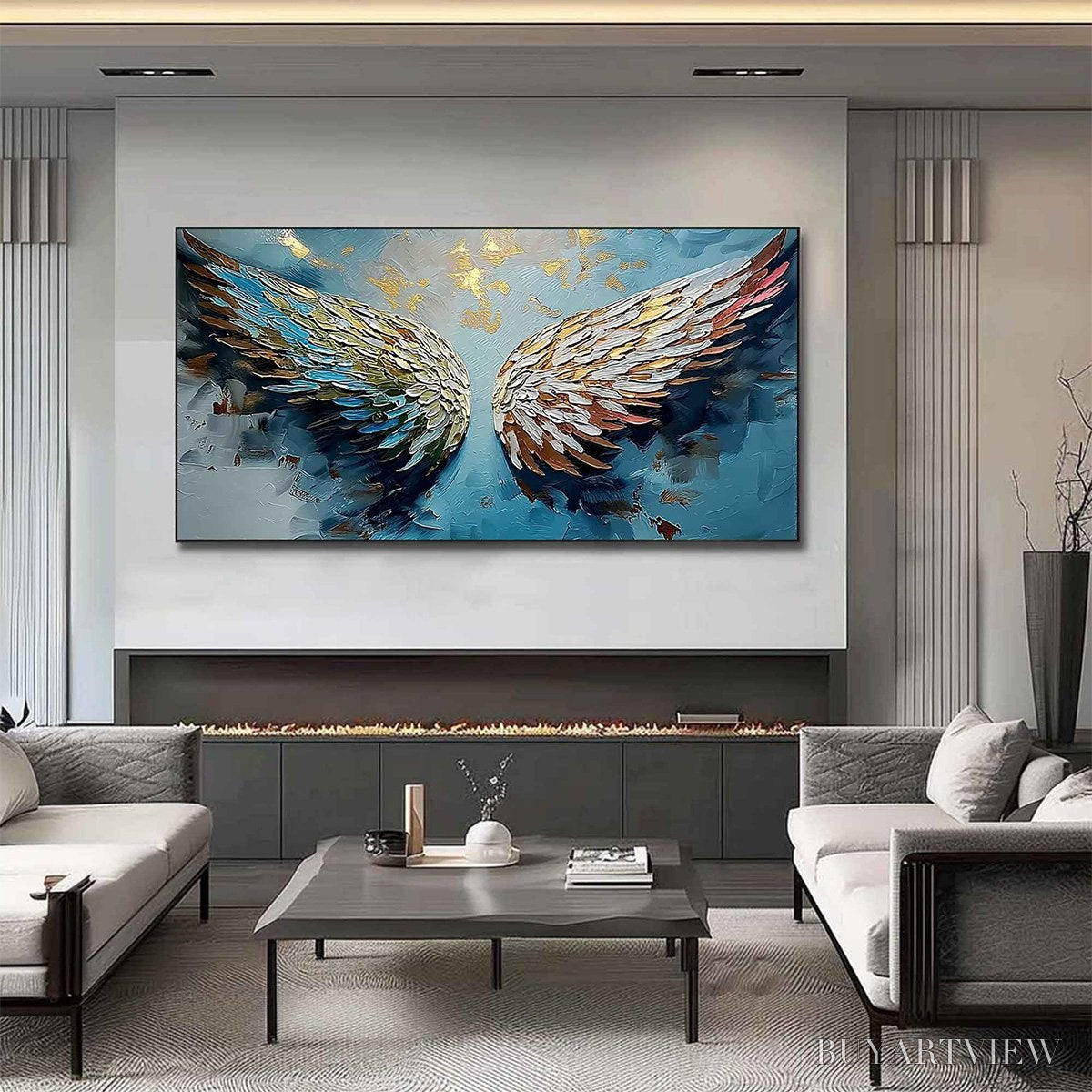 ARTOVITAS Ascension Abstract Angel Wings Textured Oil Painting On Canvas - image 2