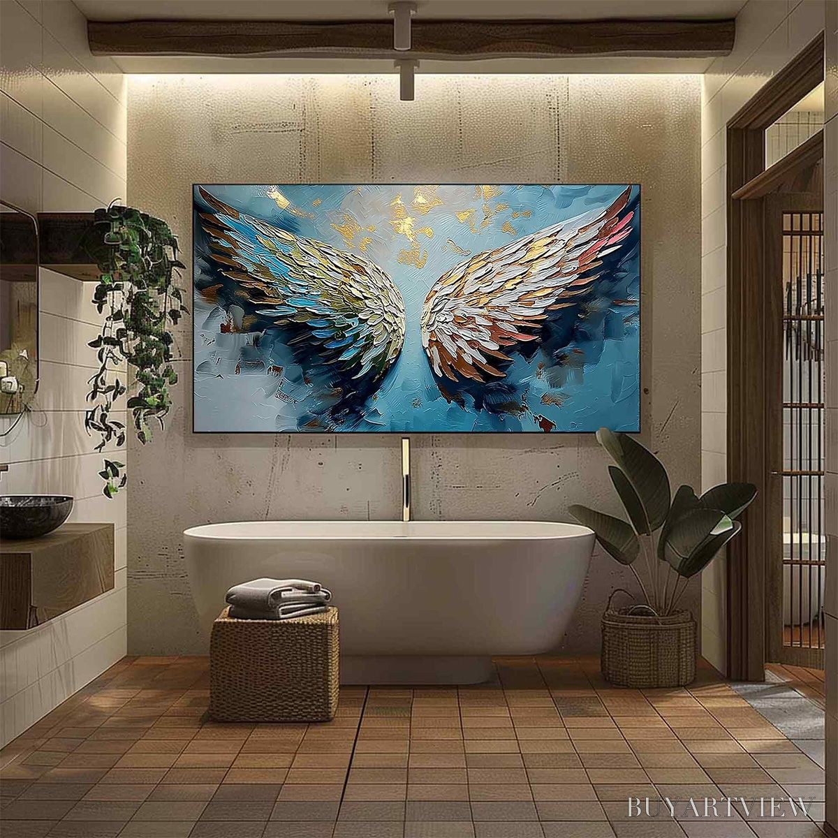 ARTOVITAS Ascension Abstract Angel Wings Textured Oil Painting On Canvas - image 4