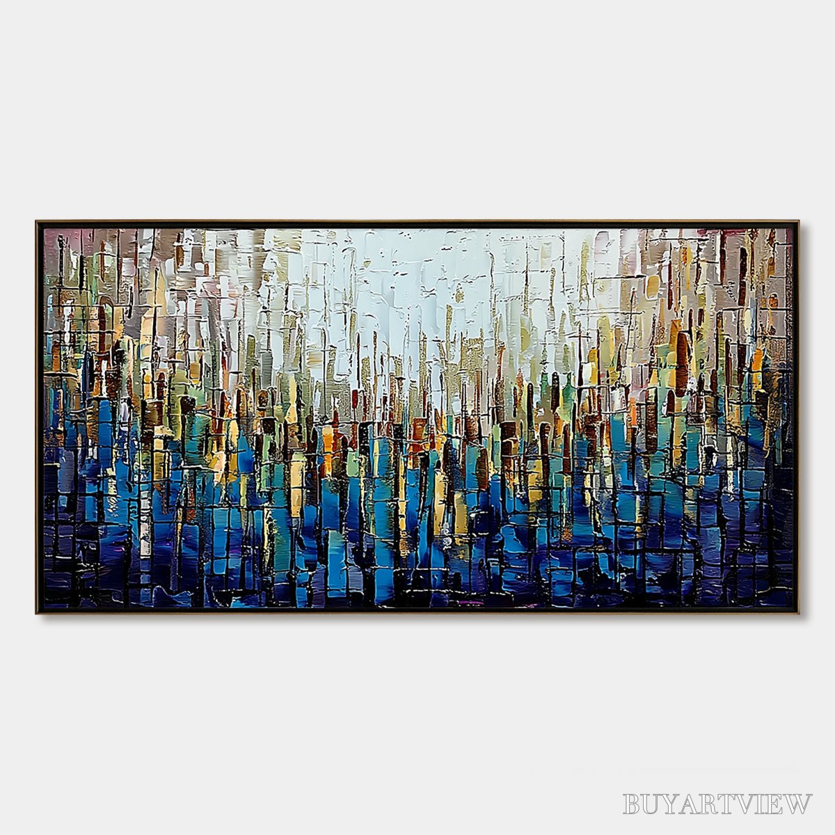 ARTOVITAS Metropolitan Gleam – Large Abstract Cityscape Palette Knife Painting - image 1