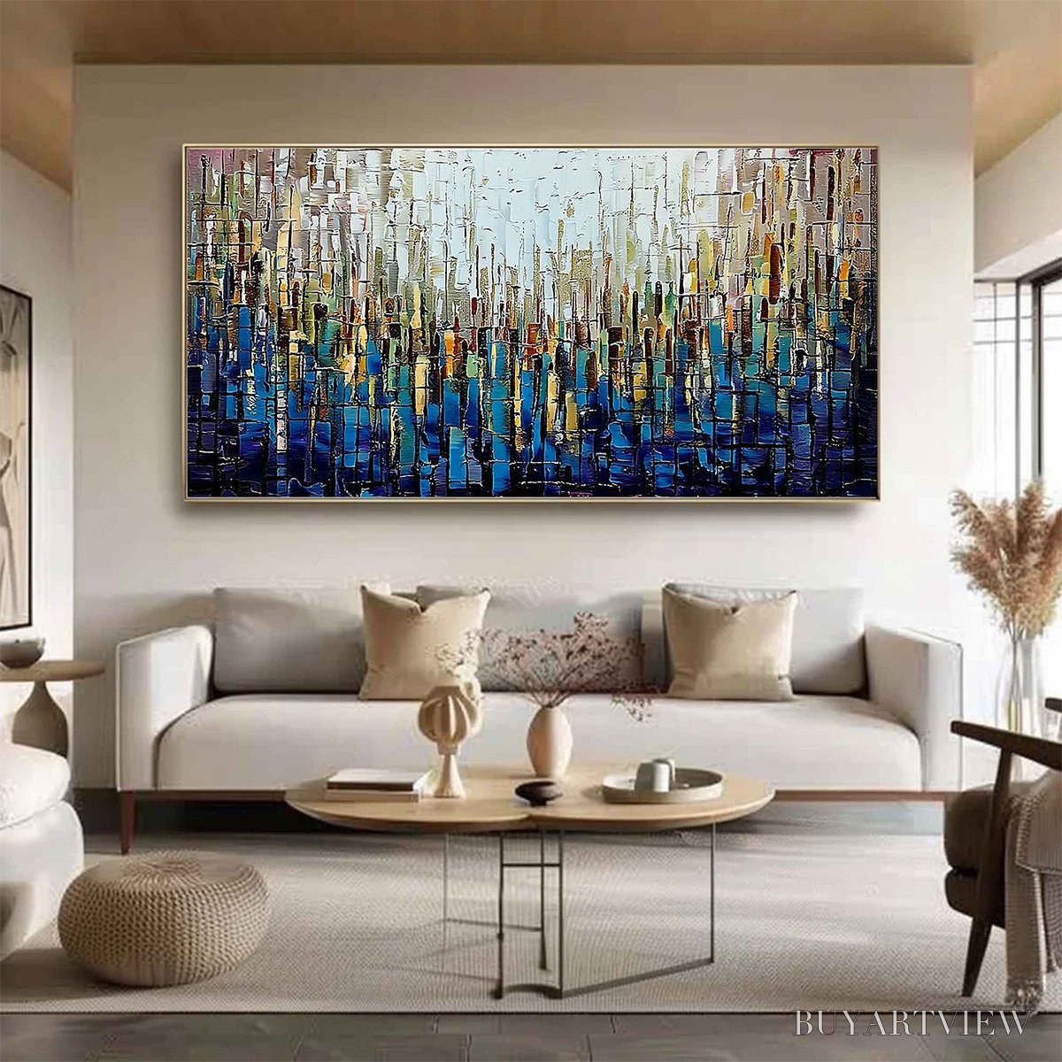 ARTOVITAS Metropolitan Gleam – Large Abstract Cityscape Palette Knife Painting - image 2