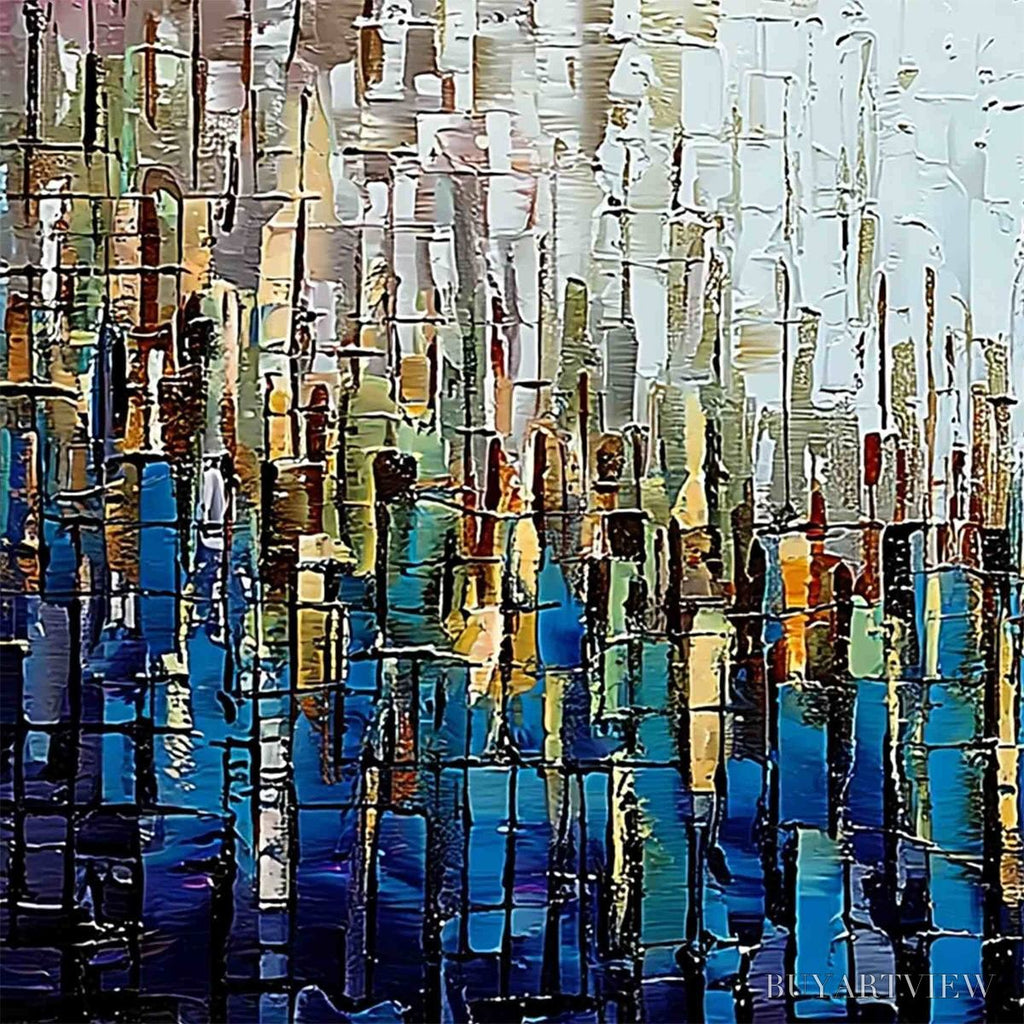 ARTOVITAS Metropolitan Gleam – Large Abstract Cityscape Palette Knife Painting - image 3