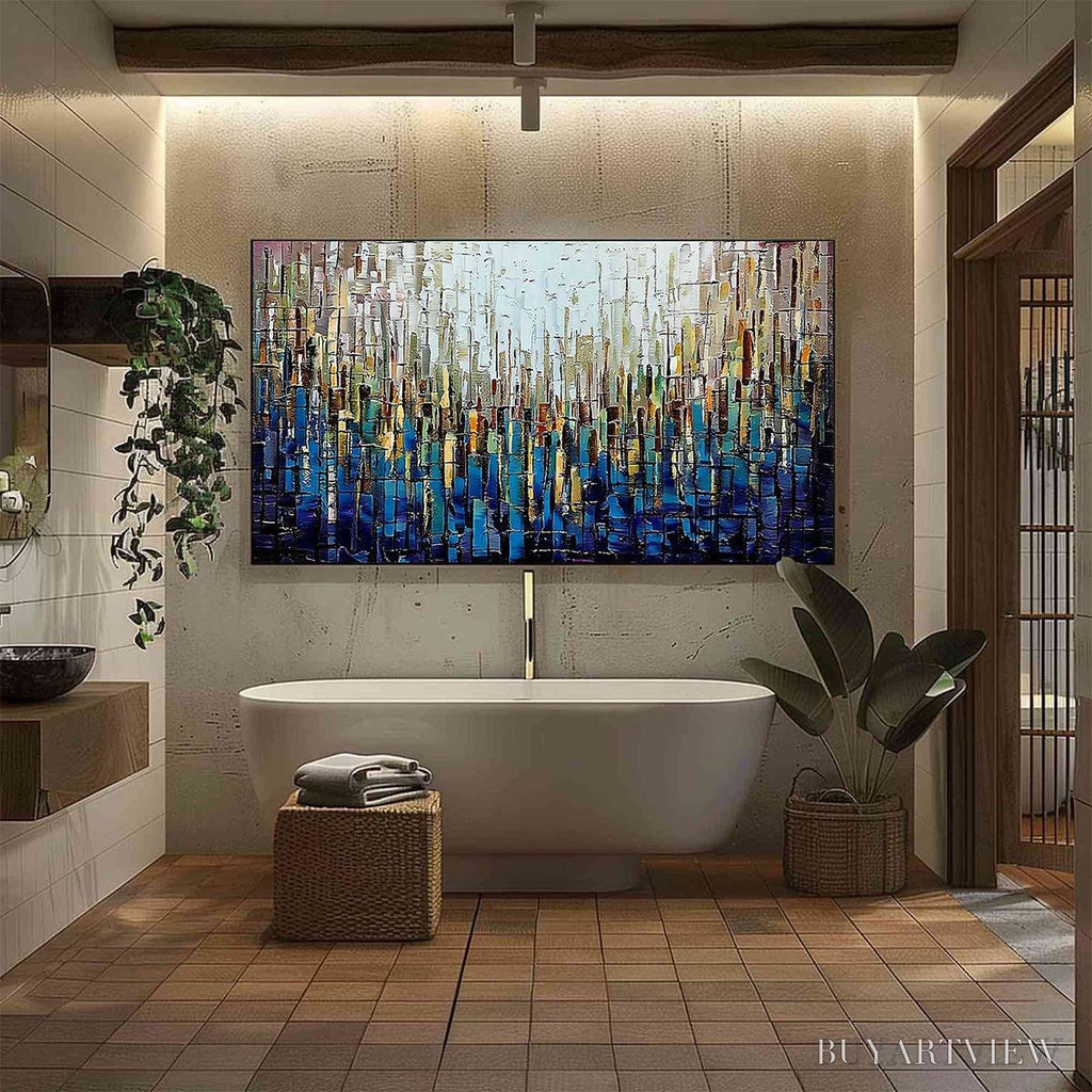 ARTOVITAS Metropolitan Gleam – Large Abstract Cityscape Palette Knife Painting - image 4