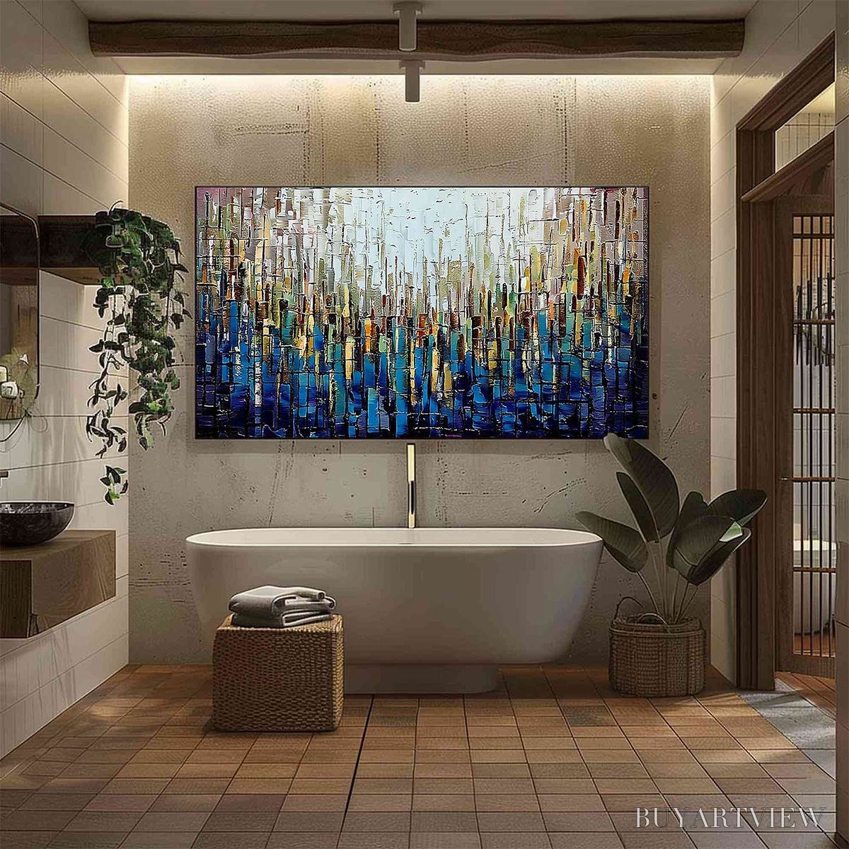 ARTOVITAS Metropolitan Gleam – Large Abstract Cityscape Palette Knife Painting - image 4
