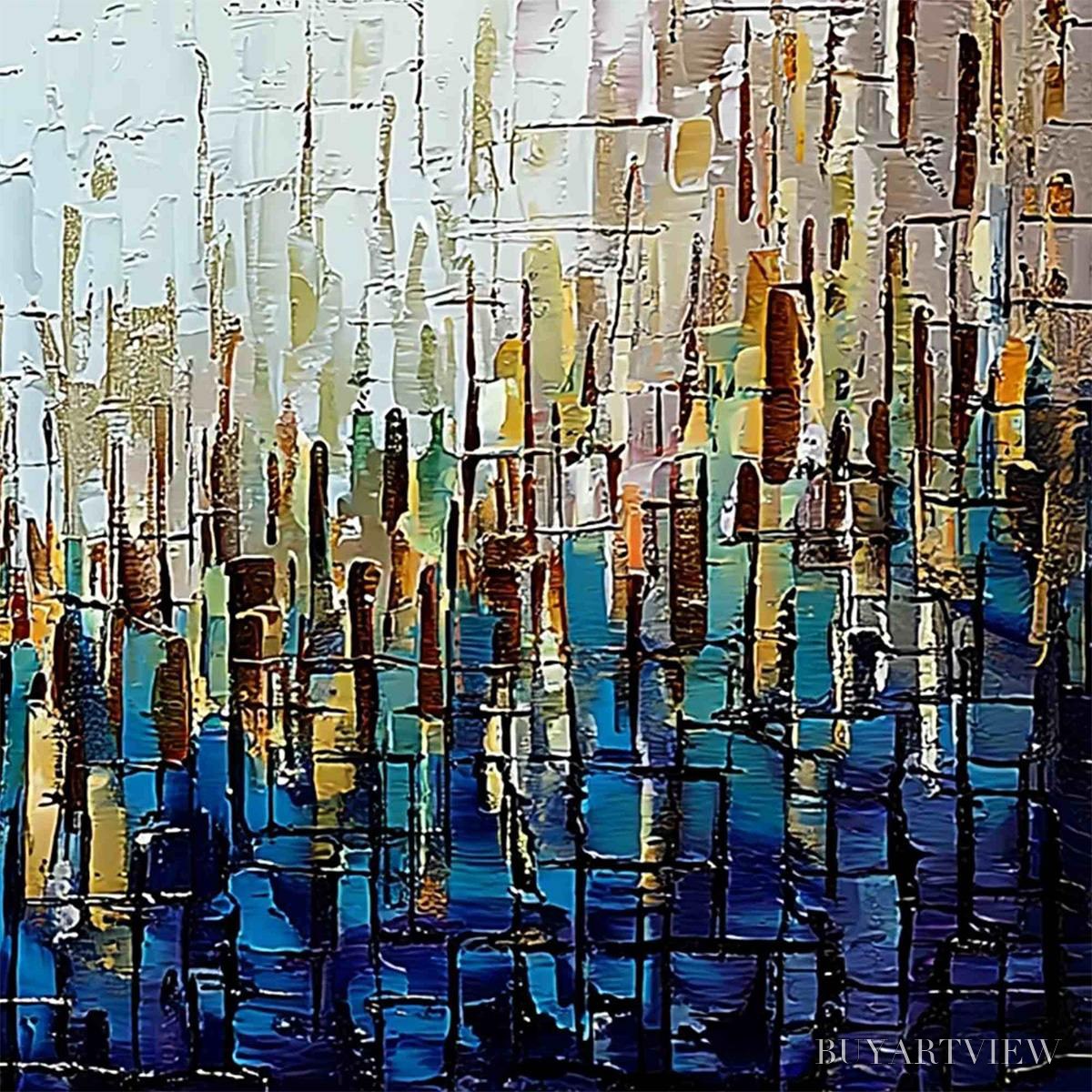 ARTOVITAS Metropolitan Gleam – Large Abstract Cityscape Palette Knife Painting - image 5