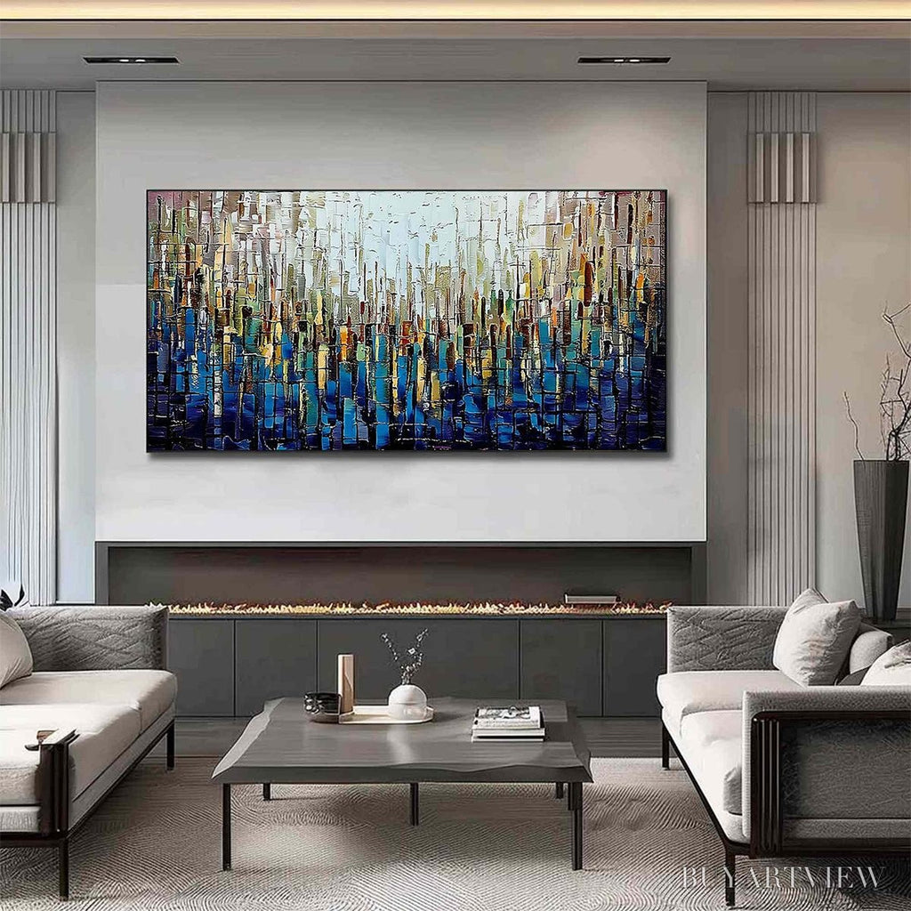 ARTOVITAS Metropolitan Gleam – Large Abstract Cityscape Palette Knife Painting - image 6
