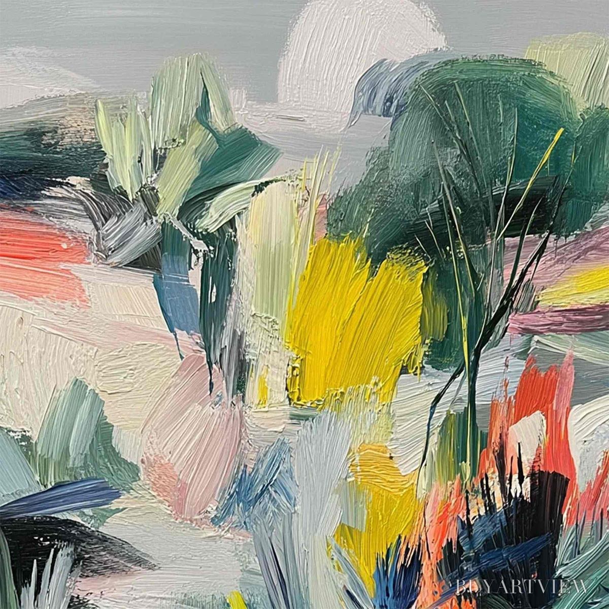 ARTOVITAS Verdant Rhythm – Vibrant Abstract Landscape Oil Painting with Textured Brushstrokes - image 3