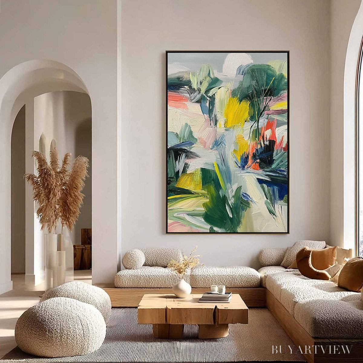 ARTOVITAS Verdant Rhythm – Vibrant Abstract Landscape Oil Painting with Textured Brushstrokes - image 4