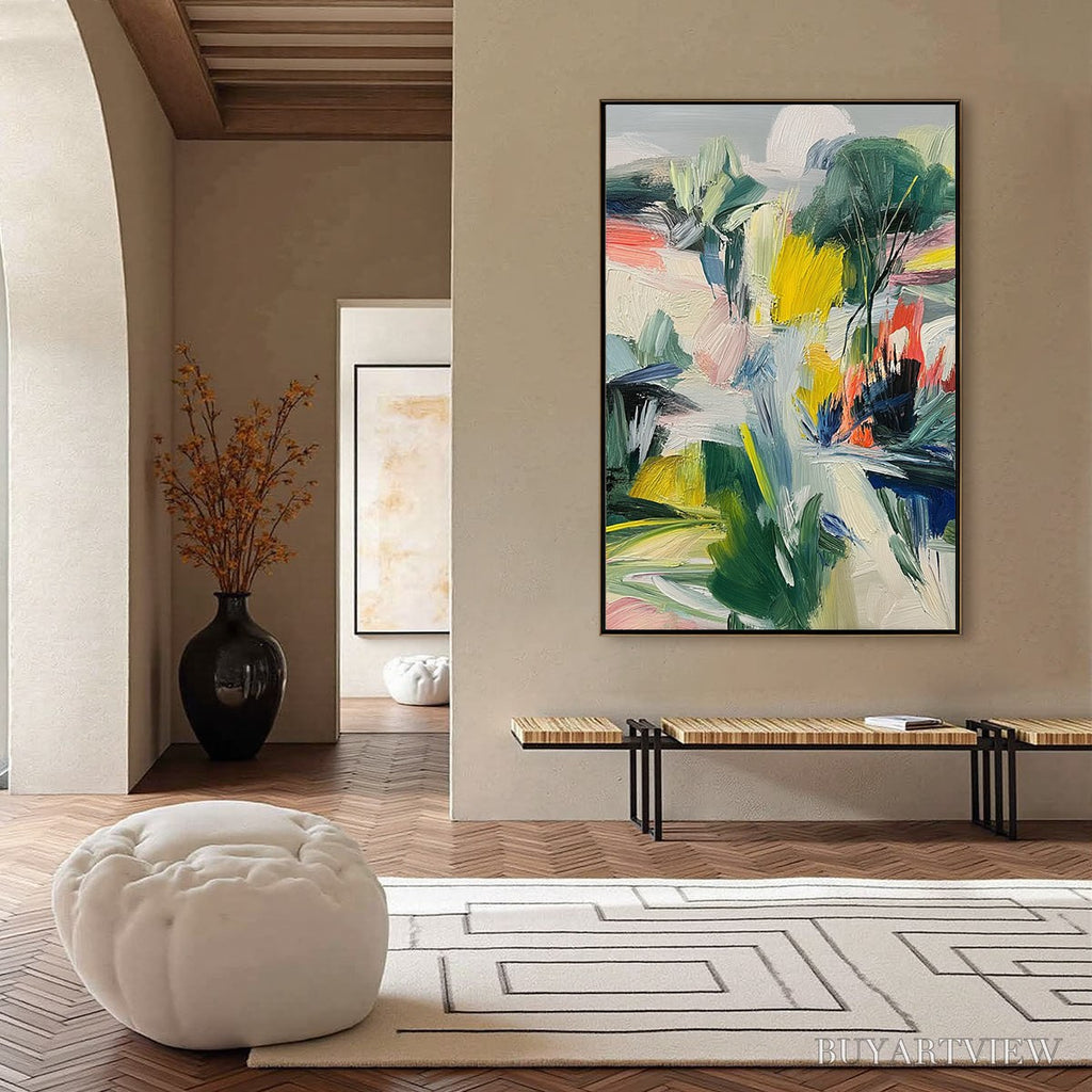ARTOVITAS Verdant Rhythm – Vibrant Abstract Landscape Oil Painting with Textured Brushstrokes - image 6