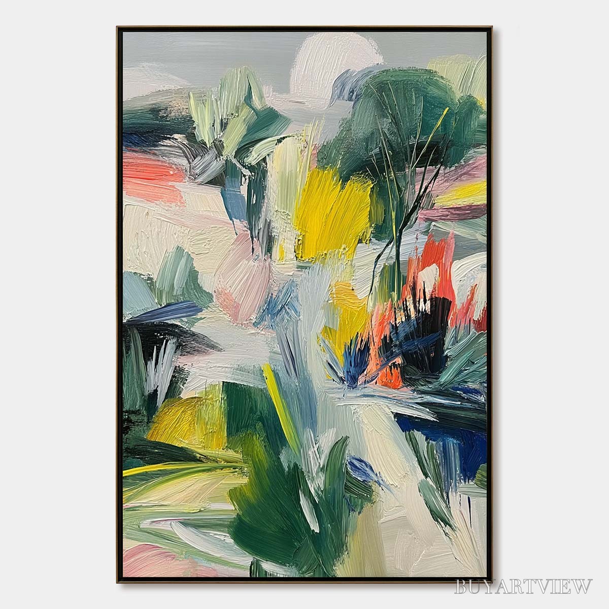ARTOVITAS Verdant Rhythm – Vibrant Abstract Landscape Oil Painting with Textured Brushstrokes - image 1