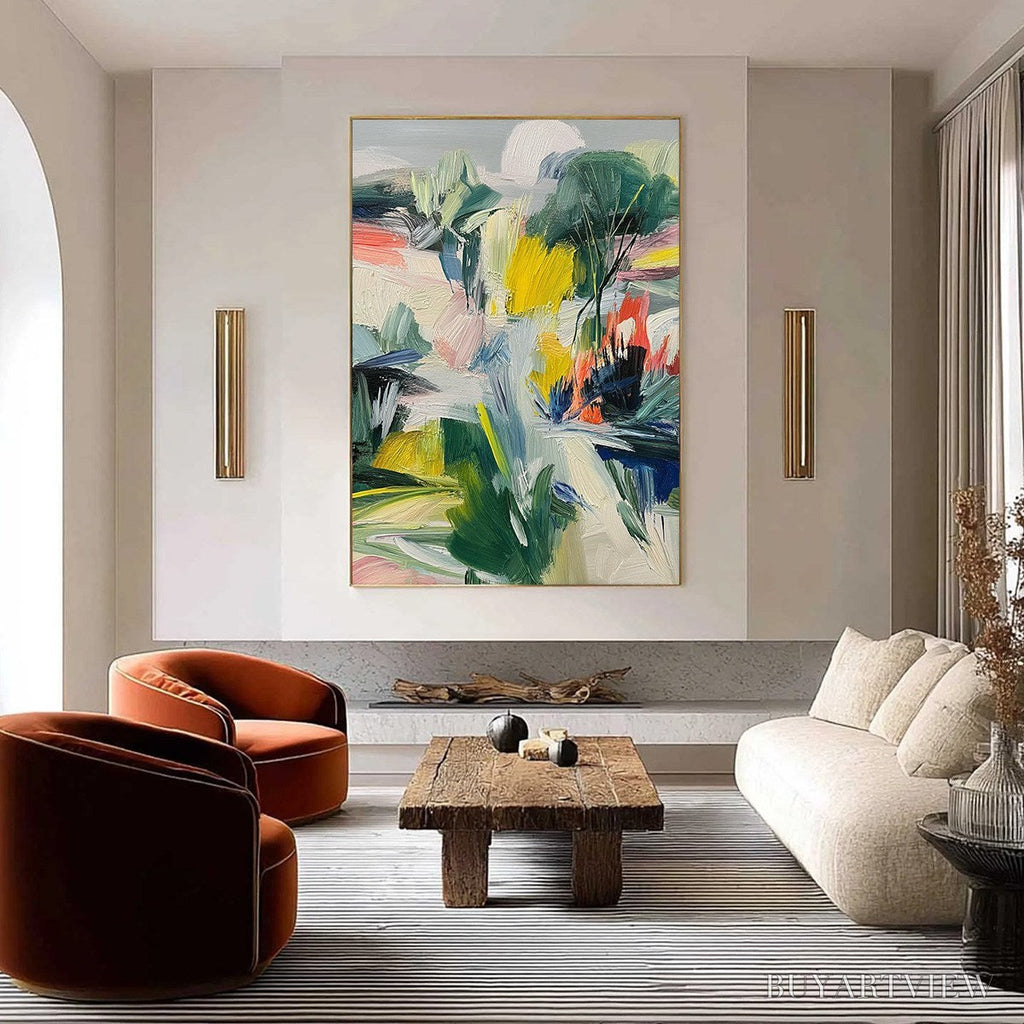 ARTOVITAS Verdant Rhythm – Vibrant Abstract Landscape Oil Painting with Textured Brushstrokes - image 2